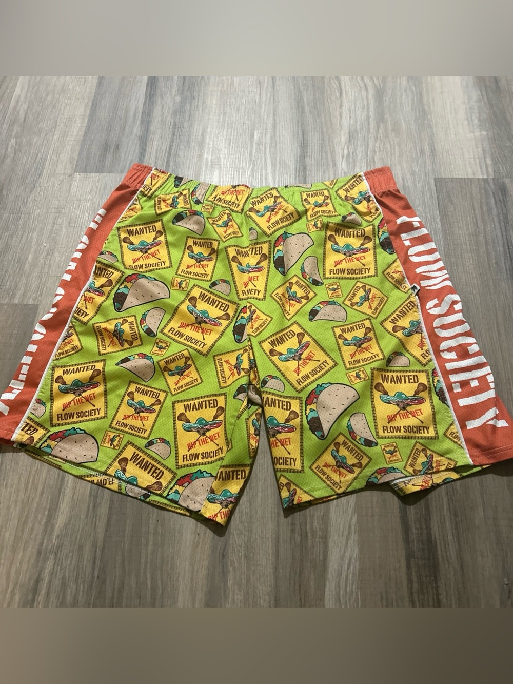 Flow Society Men’s Lacrosse Shorts Pockets Green Orange Taco Mesh Size Medium